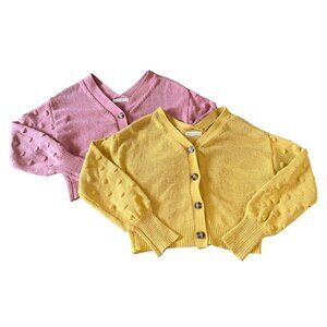 Pink or Yellow Cropped Dot Sleeve Button Up Cardigan Sweater Women's Small